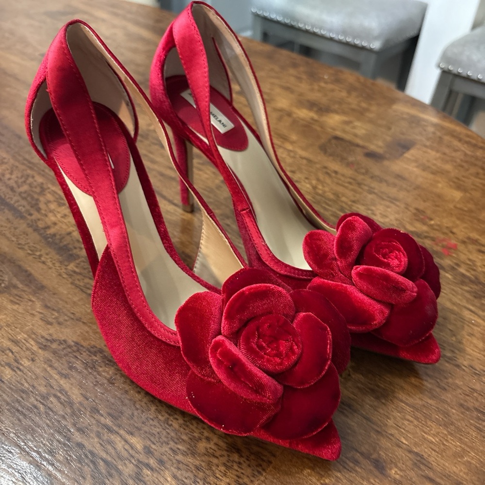 ANTONIO MELANI Red Velvet Floral Heels